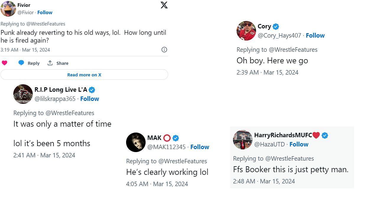 Twitter reactions to Punk's run-in with Booker T (via WrestleFeatures' Twitter)